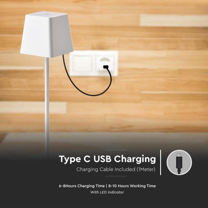 V-TAC Lámpara de Sobremesa Recargable - IP54 - Blanca - 2W- 200 Lumens - 3000K-extra-5.webp