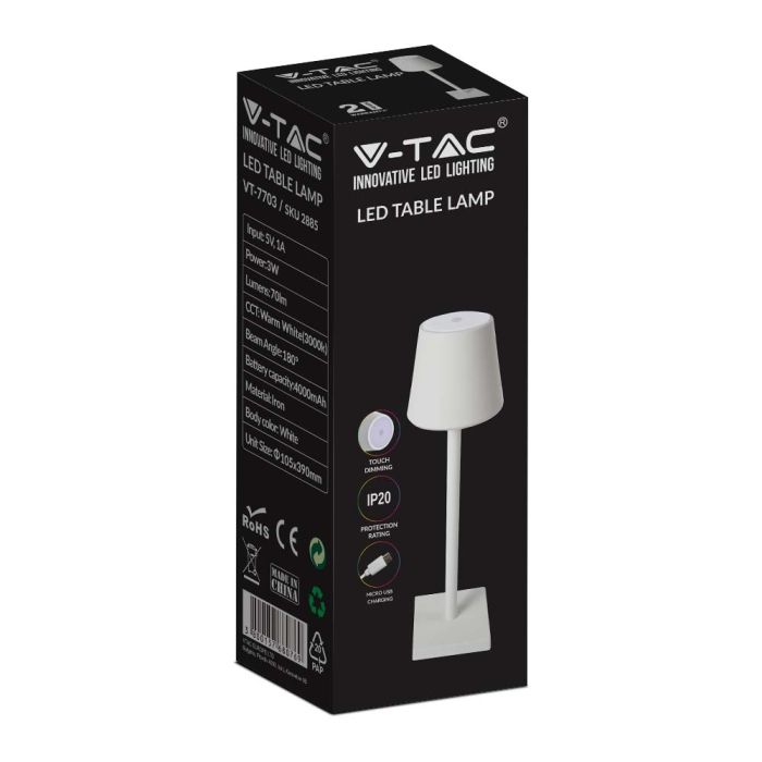 V-TAC Lámpara Recargable de Mesa - Lámparas de Escritorio - IP20 - Blanca - 3W - 80 Lumens - 4000K-extra-6.webp