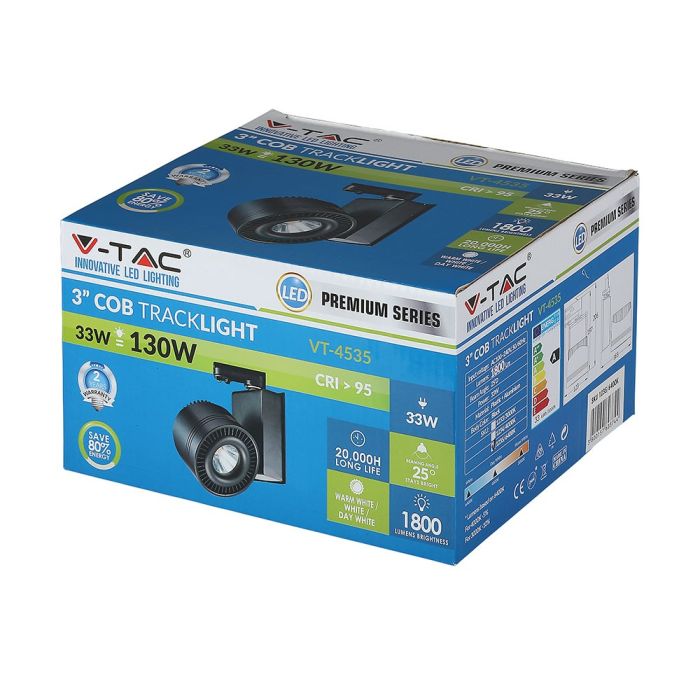 V-TAC LED Foco de carril - IP20 - Negro - 33W - 1800 Lumens - 5000K-extra-12.webp