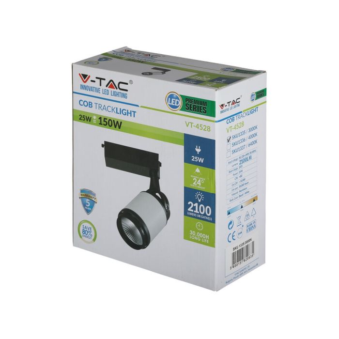 V-TAC LED Foco de carril - IP20 - Negro + Blanco - 25W- 2100 Lumens - 6000K-extra-9.webp