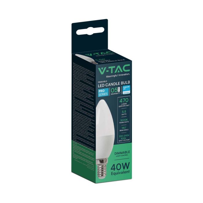Bombilla LED V-TAC - Samsung - Vela - Soporte E14 - IP20 - Blanca - 5.5W- 470 Lumens - 3000K-extra-8.webp