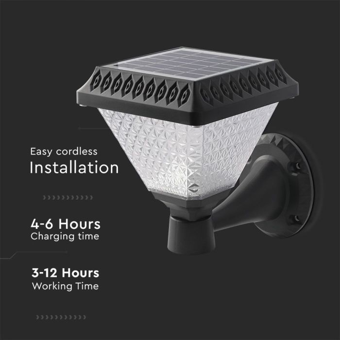 Aplique Solar V-TAC - IP44 - Negro - 0.8W- 75 Lumens - 3IN1-extra-5.webp