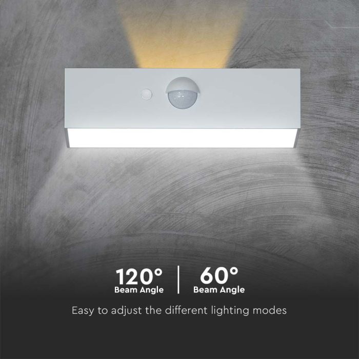 Luz Solar de Pared con Sensor V-TAC - IP65 Impermeable - Cuerpo Blanco - 3W - 350 Lumens - 4000K + 3000K-extra-7.webp