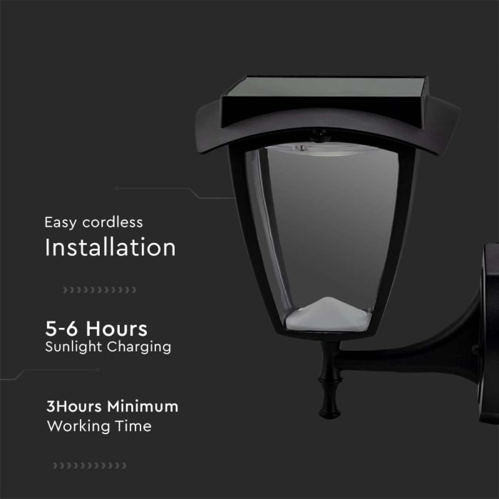 V-TAC Aplique Solar - IP65 Impermeable - Negro Mate - 2W - 110 Lumens - 3000K + 6000K-extra-7.webp