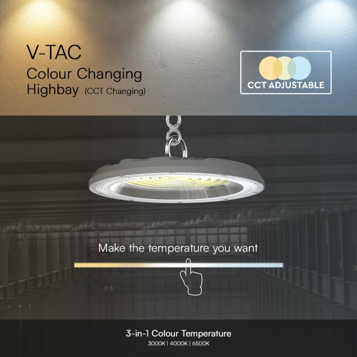 V-TAC LED Campana - Serie UFO - 90° - IP65 Estanco - 100W - 8300 Lumens - 3IN1-extra-5.webp