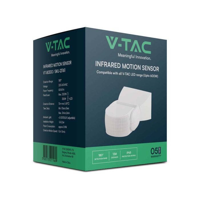 Sensor de movimiento por infrarrojos V-TAC - Impermeable IP65 - Cuerpo blanco-extra-5.webp