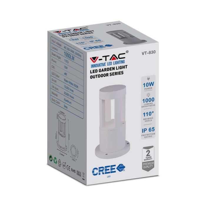 V-TAC Luz de Bolardo Exterior - IP65 Impermeable - Blanco - 10W - 1000 Lumens - 4000K - 25CM-extra-7.webp