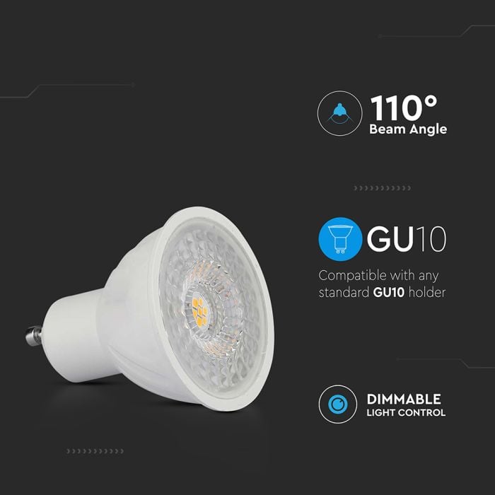 V-TAC LED Dimmable Spot Light - GU10 - Lente 110° - IP20 - Blanco - 6W - 445 Lumens - 3000K - Pack de 10-extra-4.webp