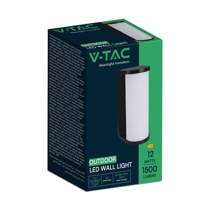 V-TAC LED Aplique Moderno - 140lm/w - IP65 Impermeable - Negro - 12W - 1760 Lumens - 3IN1-extra-7.webp
