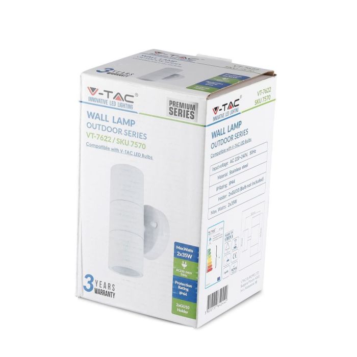 V-TAC Lámpara de Pared Exterior - UP - Down - Accesorios de Pared - Soporte GU10 - IP44 - Blanco Mate-extra-12.webp