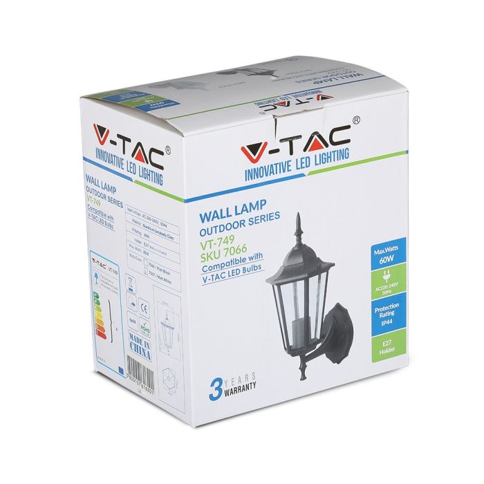 V-TAC Aplique Exterior - Up - Soporte E27 - IP44 - Negro Mate-extra-5.webp