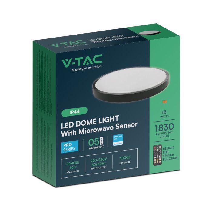 V-TAC LED Plafón redondo - Samsung - Sensor - IP44 - Negro - 18W- 1830 Lumens - 4000K - 295MM-extra-9.webp