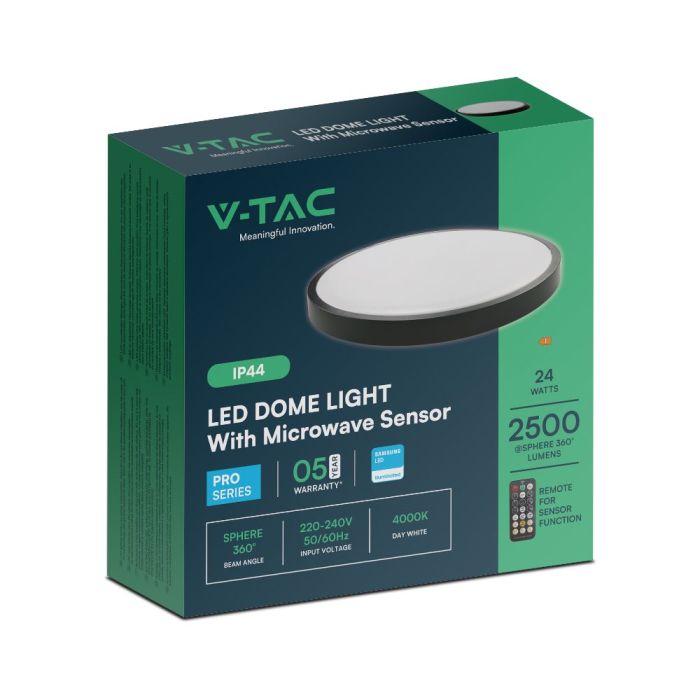 V-TAC LED Plafón redondo - Samsung - Sensor - IP44 - Negro - 24W- 2500 Lumens - 4000K - 350MM-extra-9.webp