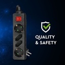 V-TAC Adaptadores y Tomas - 4 Vías - Extensión de Interruptor - IP20 - Negro - 1.5m Cable-extra-7.webp