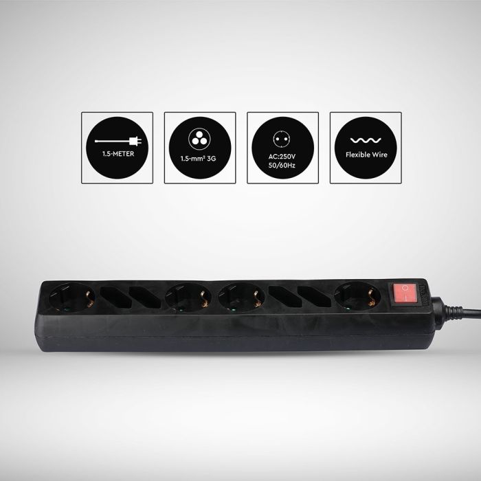 Adaptadores y tomas V-TAC - 8 vías - Toma de extensión de interruptor - IP20 - Negro - Cable de 1,5 m-extra-5.webp