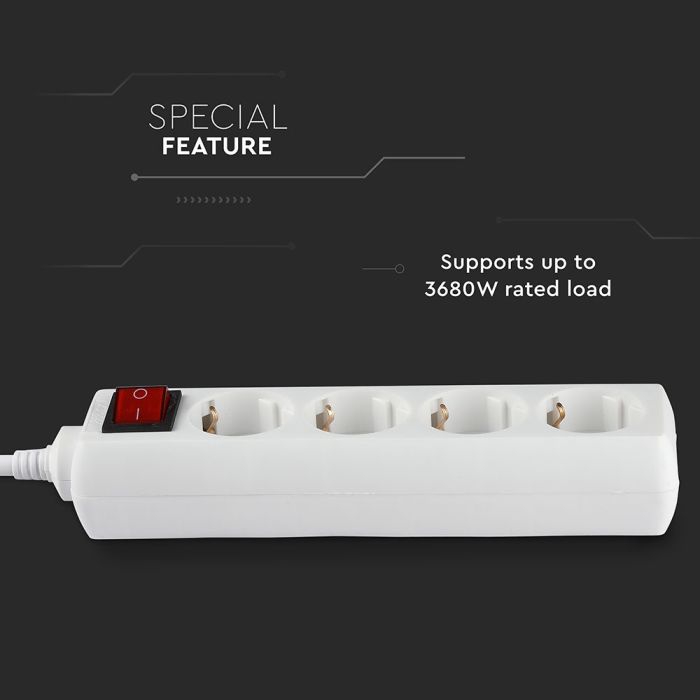 V-TAC Adaptadores y Tomas - 4 Vías - Interruptor Extensión Toma - IP20 - Blanco - 1.5m Cable-extra-6.webp