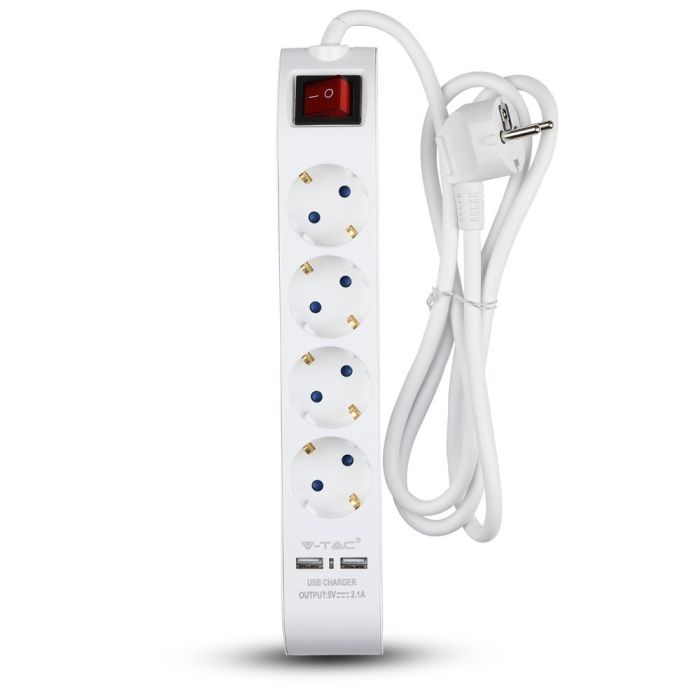 V-TAC Adaptadores y Enchufes - 4 Vías - Interruptor USB Enchufe de Extensión - Blanco - 1,4 m de cable-extra-3.webp