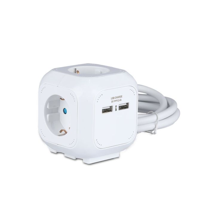 V-TAC Adaptadores y Tomas - 4 Vías - Cube USB Extension Socket - IP20 - Blanco - 1.4 m cable-extra-2.webp