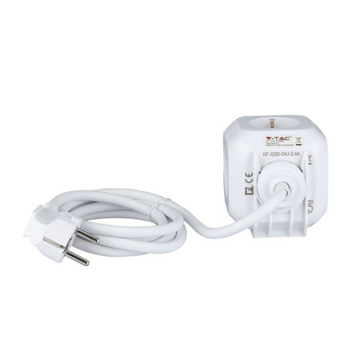 V-TAC Adaptadores y Tomas - 4 Vías - Cube USB Extension Socket - IP20 - Blanco - 1.4 m cable-extra-3.webp