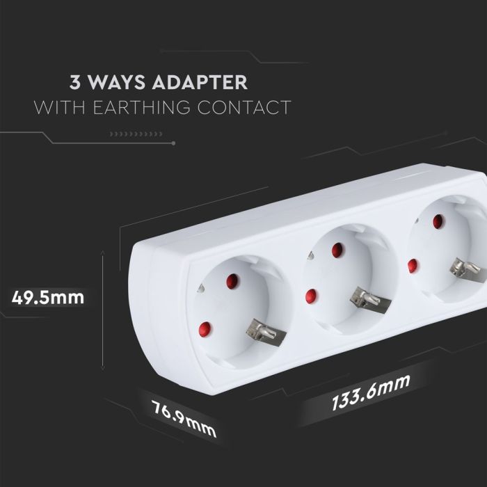 V-TAC Adaptadores y Tomas - 3 Vías - Toma de Extensión - Toma de Tierra - IP20 - Blanco-extra-4.webp