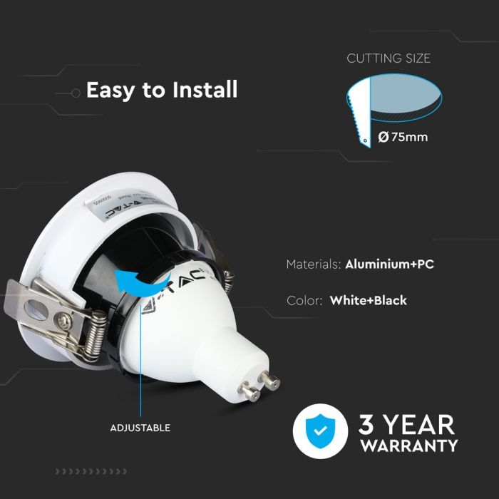 V-TAC LED Aro redondo - Empotrable - GU10 - IP20 - Blanco + Negro-extra-5.webp