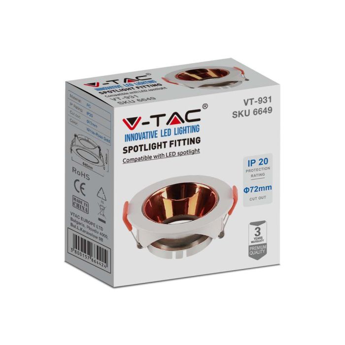 V-TAC LED Aro redondo - Empotrable - GU10 - IP20 - Blanco + Oro Rosa-extra-5.webp
