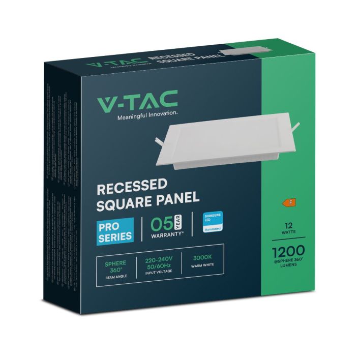 V-TAC LED Cuadrado Mini Panel - Samsung - Retroiluminado Empotrado - IP20 - Blanco - 12W - 1200 Lúmenes - 3000K-extra-6.webp