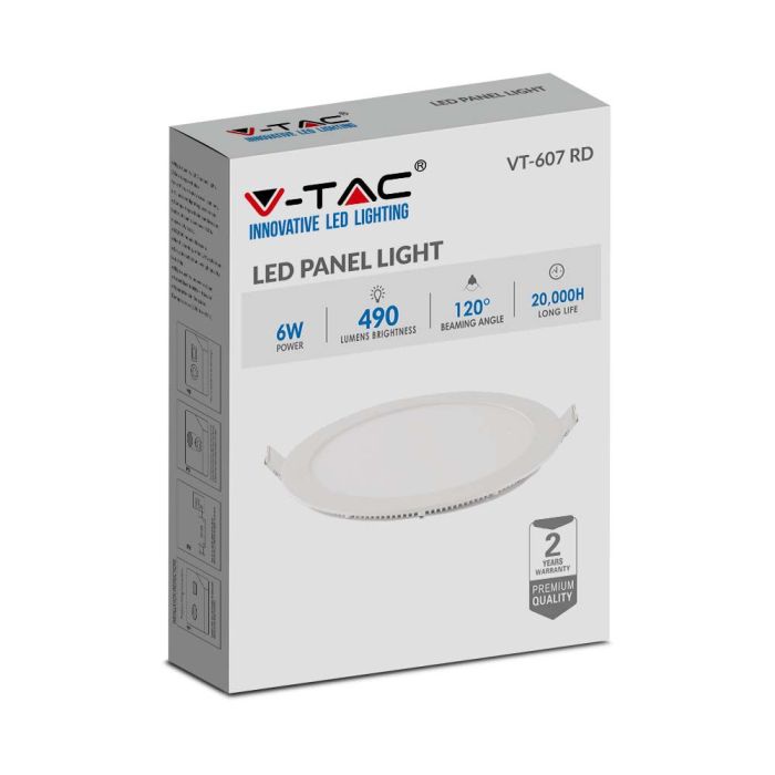 Mini panel LED redondo V-TAC - Serie Premium - IP20 - Blanco - 6W - 490 Lúmenes - 6400K-extra-3.webp