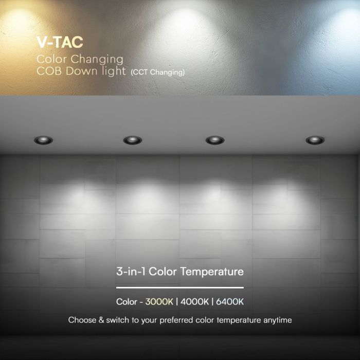 V-TAC LED Down Light - Bridgelux - IP20 - Negro + Negro - 24W - 2540 Lumens - 3IN1-extra-7.webp