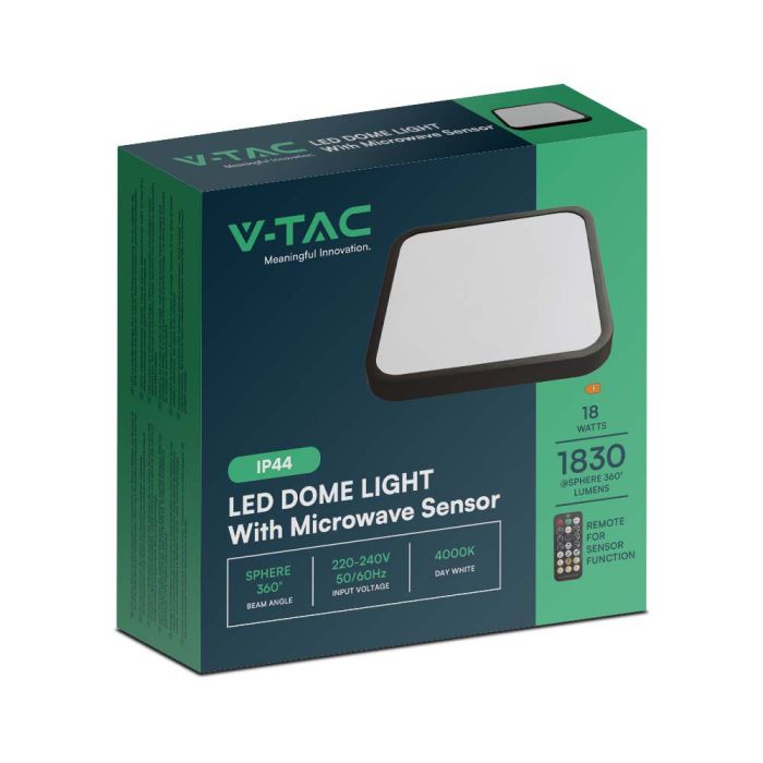 V-TAC LED Plafón cuadrado - Sensor - IP44 - Negro - 18W- 1830 Lumens - 4000K-extra-9.webp