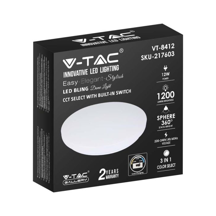 V-TAC Luz de Techo de Diseño - Interruptor de Cambio de Color - IP20 - Blanco - 12W - 1200 Lumens - 3IN1-extra-5.webp