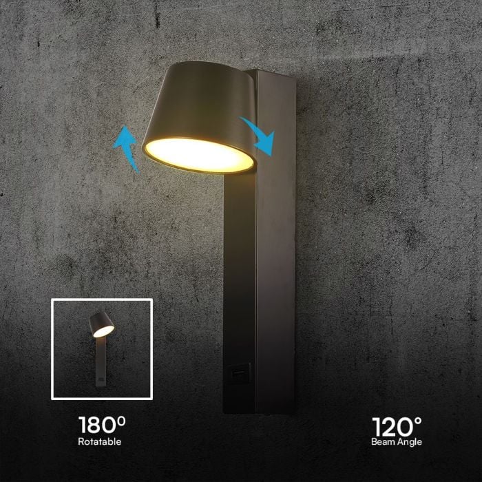 Aplique LED Giratorio V-TAC - IP20 - Negro - 8W- 900 Lumens - 3000K-extra-7.webp