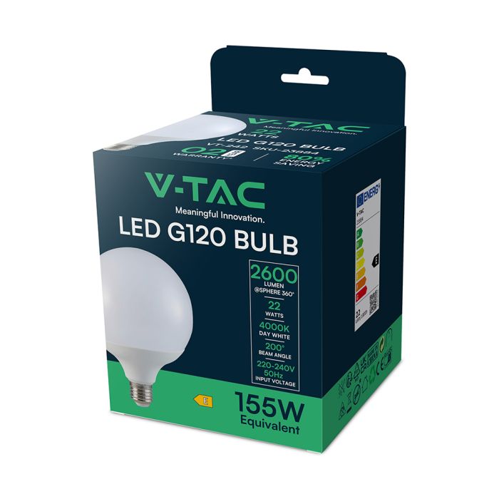 Bombilla LED V-TAC - Globo - Soporte E27 - IP20 - Blanca - 22W - 2600 Lúmenes - 4000K-extra-5.webp
