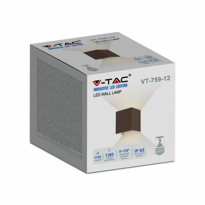 V-TAC LED Aplique Cuadrado - Bridgelux - IP65 Estanco - Corten - 11W - 1360 Lumens - 3000K-extra-5.webp