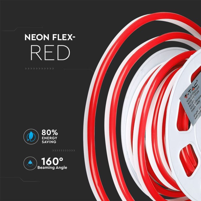 V-TAC Tira de Luz LED - Neon Flex - IP65 Impermeable - Código de Color: Rojo - 8W- 320 Lumens - Precio/1m (Rollo 10m)-extra-4.webp