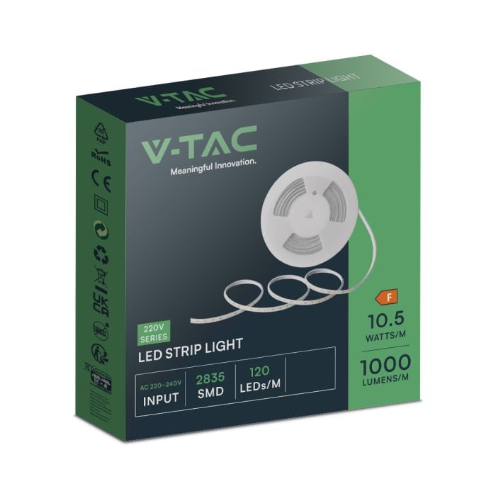 Tira de luz LED V-TAC - 220V - IP65 Impermeable - 6500K - Rollo de 10m-extra-9.webp
