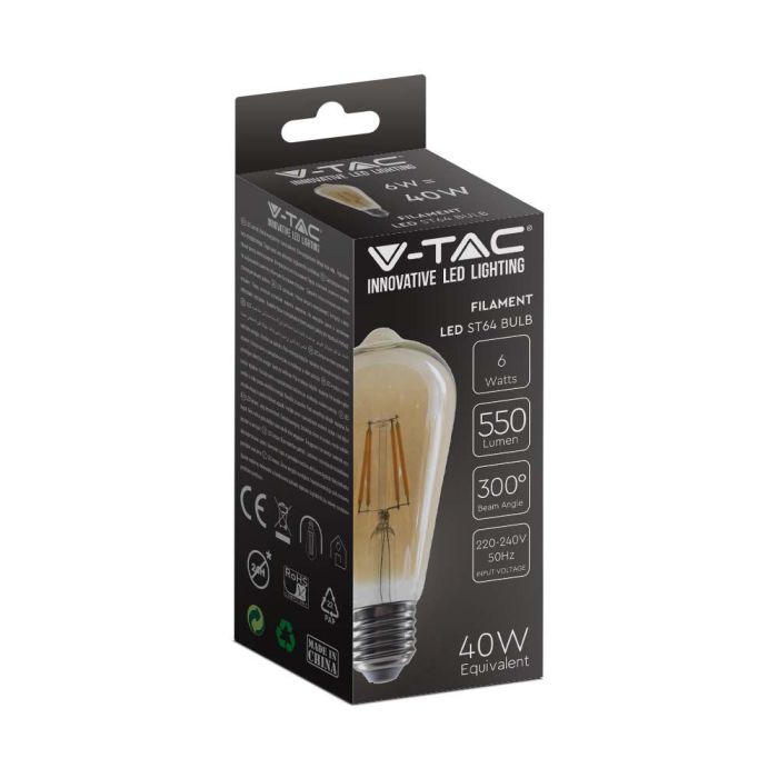 Bombilla LED V-TAC - ST64 - Soporte E27 - IP20 - Ámbar - 6W - 550 Lúmenes - 2200K-extra-5.webp