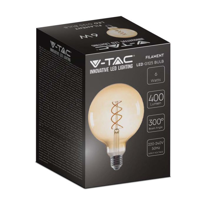 Bombilla LED V-TAC - G125 Globo - Soporte E27 - IP20 - Ámbar - 6W- 400 Lumens - 1800K-extra-5.webp