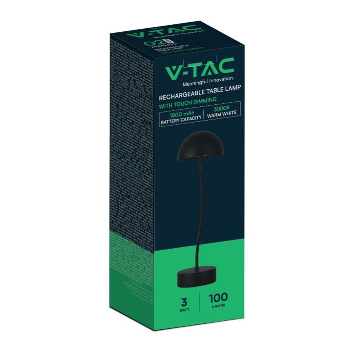 V-TAC Lámpara de Sobremesa Recargable - IP20 - Negra - 3W - 100 Lumens - 3000K-extra-7.webp