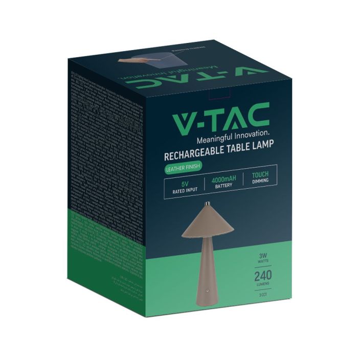 V-TAC Lámpara de Sobremesa Recargable - IP20 - Marrón - 3W - 240 Lumens - 3IN1-extra-7.webp