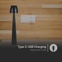 V-TAC Lámpara de Sobremesa Recargable - IP20 - Negra - 3W - 110 Lumens - 3IN1-extra-6.webp