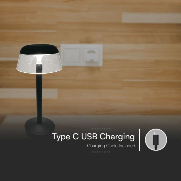 V-TAC Lámpara de Sobremesa Recargable - IP20 - Negra - 3W - 110 Lumens - 3IN1-extra-6.webp