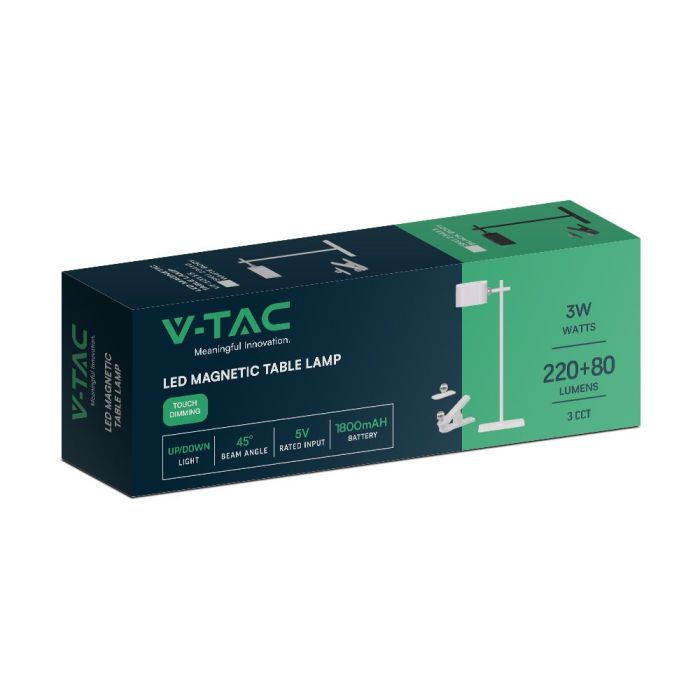V-TAC Lámpara de Sobremesa Recargable - IP20 - Blanca - 3W - 300 Lumens - 3IN1-extra-9.webp