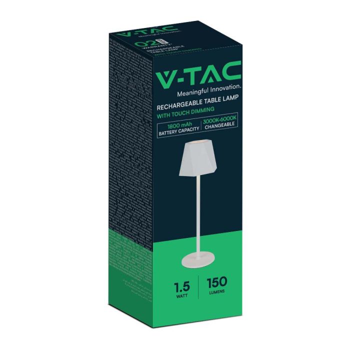 V-TAC Lámpara de Sobremesa Recargable - IP20 - Cuerpo Blanco - 1.5W- 150 Lumens - 3IN1-extra-8.webp