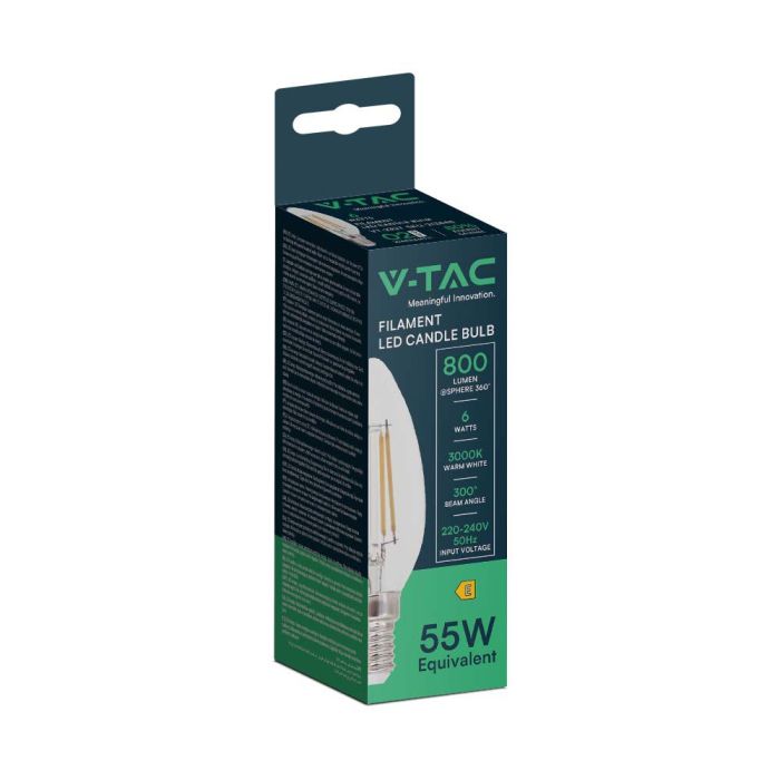 Bombilla LED V-TAC - Vela - Soporte E14 - IP20 - Transparente - 6W- 800 Lumens - 3000K-extra-5.webp
