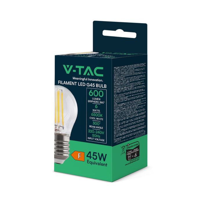 Bombilla LED V-TAC - Golf - Soporte E27 - IP20 - Transparente - 6W- 600 Lumens - 6500K-extra-5.webp