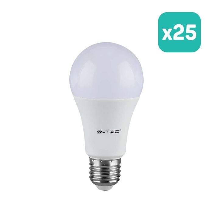 Bombilla LED V-TAC GLS -  Soporte E27 - IP20 - Blanca - 8.5W - 806 Lumens - 4000K - Pack de 25