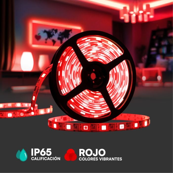 V-TAC Tira de Luz LED - IP65 Impermeable - Código de Color: Rojo - Precio/1m (5m Rollo)