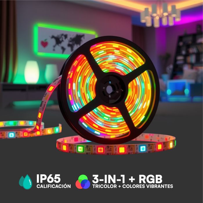 Tira de luz LED V-TAC - IP65 Impermeable - 3IN1+RGB - Precio/1m (5m Rollo)
