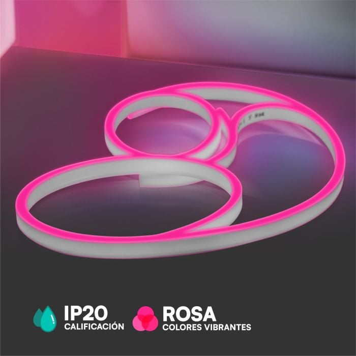 V-TAC Tira de Luz LED - Neon Flex - IP20 - Código de Color: Rosa - Precio/1m (Rollo 10m)
